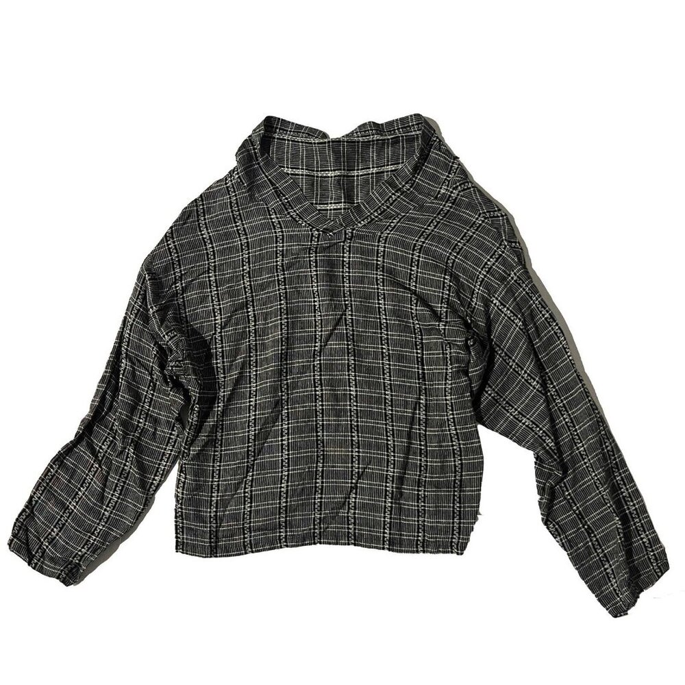 Vintage Giuseppe Women Black Striped Long Sleeve Open Neck Shirt Size Large